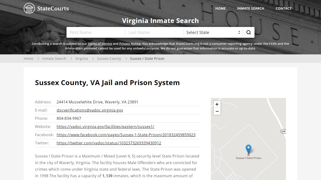 Sussex I State Prison Inmate Records Search, Virginia ...